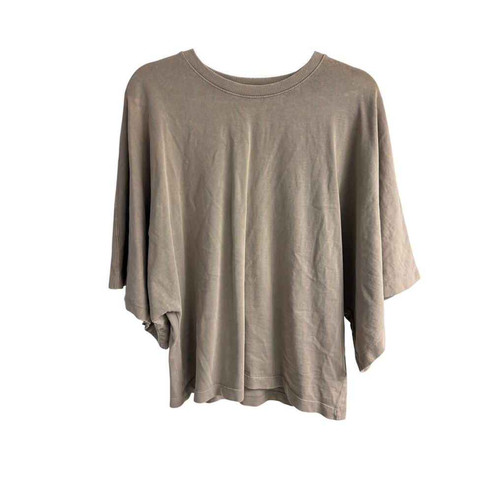 Zara Taupe Dolman Sleeve Top Size Large Oversized Batwing 100% Cotton